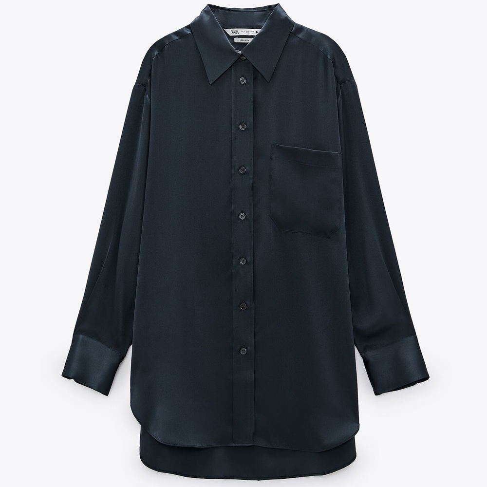 🤍 ZARA Gray 100% Silk Button Down Blouse
